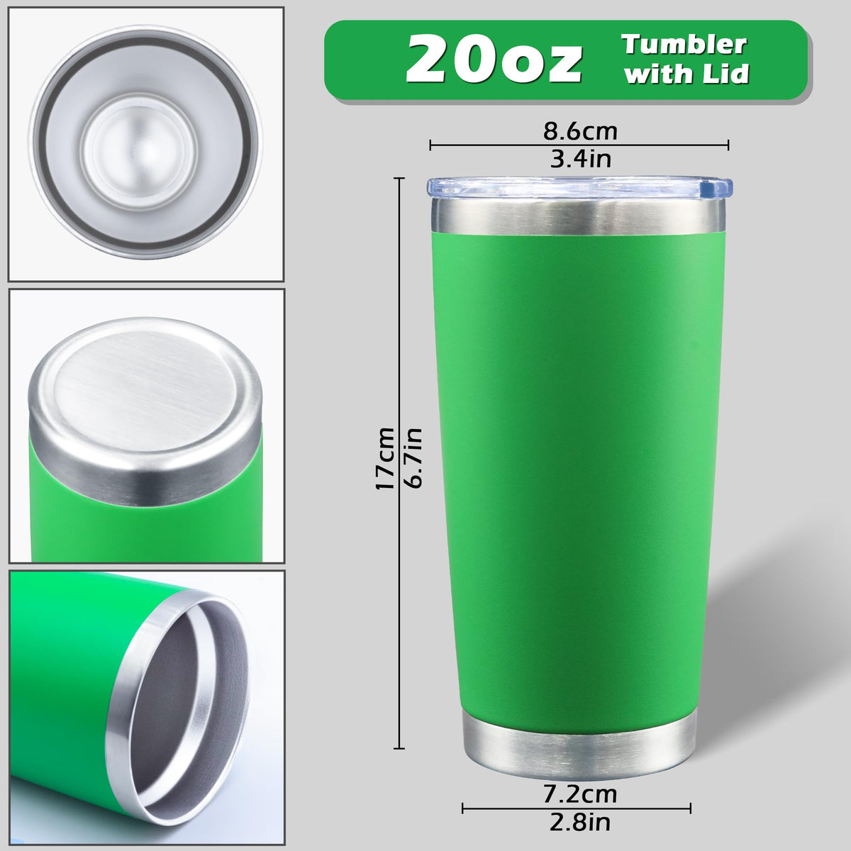 20oz Tumbler with Lid Stainless Steel Tumblers Insulated Mug Green 6P (6 Count)