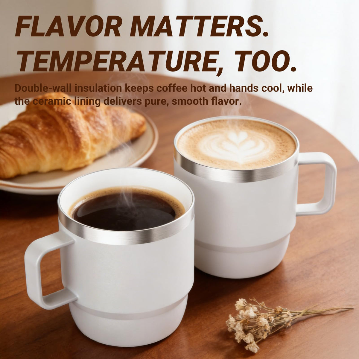 8 oz Small Coffee Mug with Magnetic Sliding Lid & Handle (2 Count)