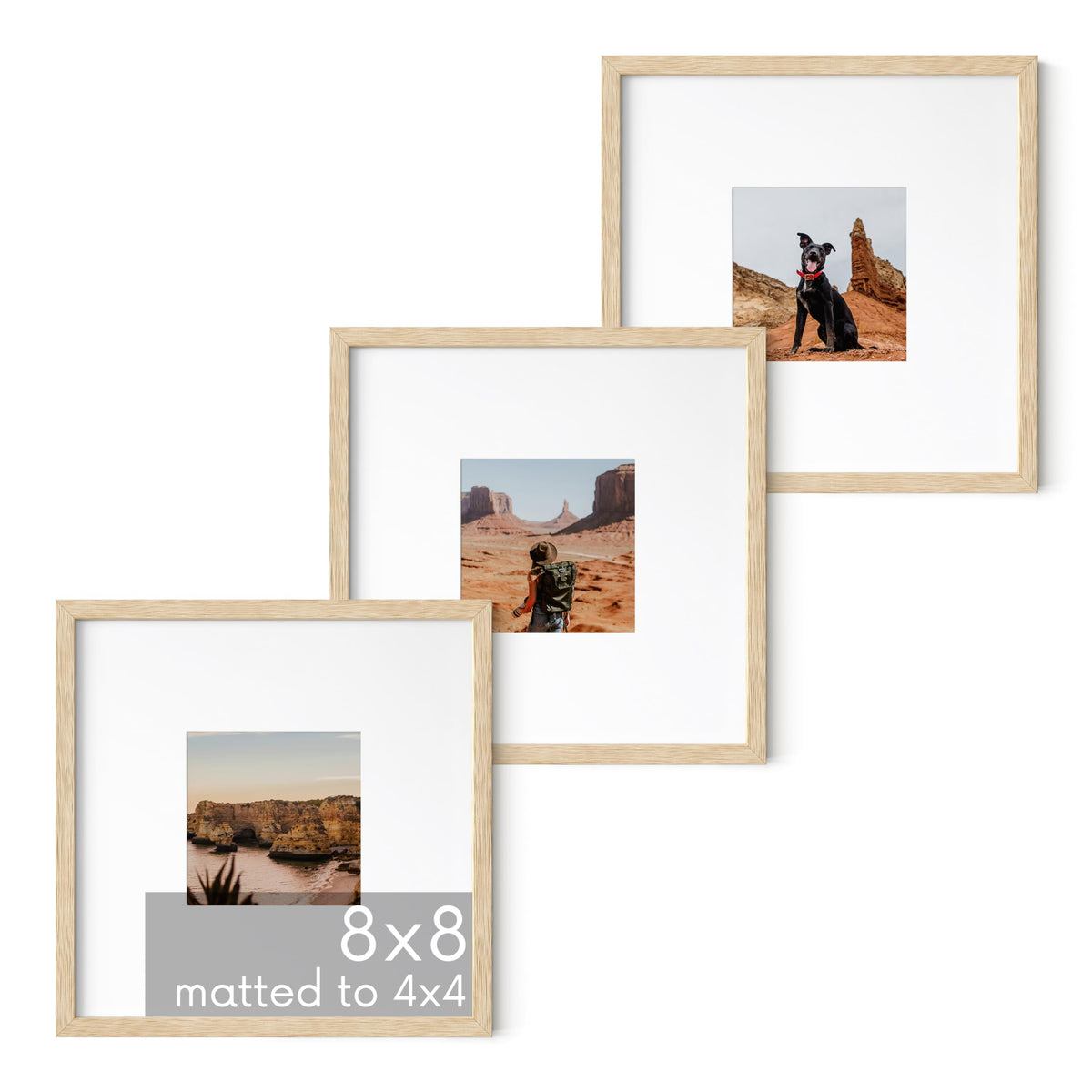 Beige Oak Wood 8x8 Picture Frames (3 Count)