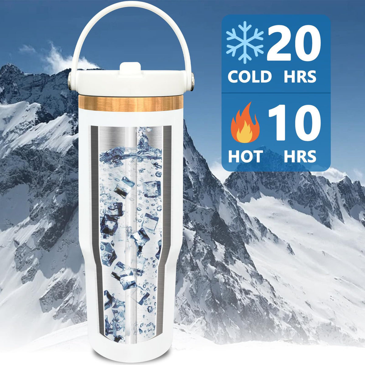 30 oz Tumbler Bulk with Top Handle and Flip Straw White