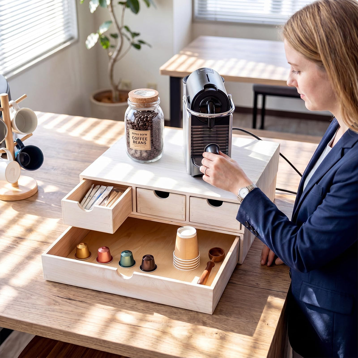 1 Pack Wooden Pod Holder Drawer Coffee Box