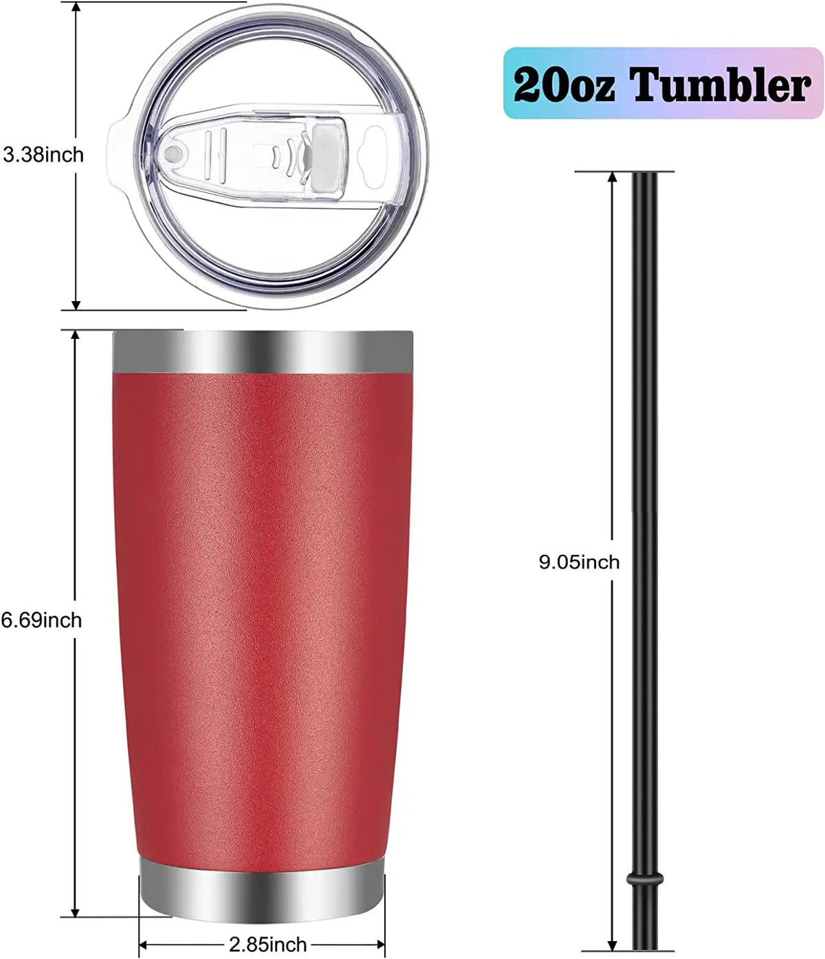 20oz Tumbler with Lid and Straw Stainless Steel Tumbler Cup Vacuum Insulated Double Wall Travel Coffee Mug Powder Coated Coffee Cup