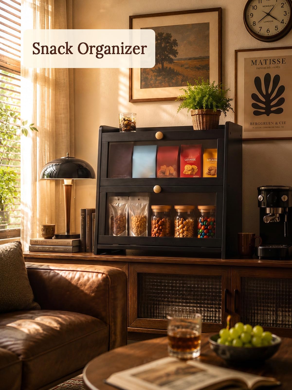 Black Bread Box for Kitchen Countertop