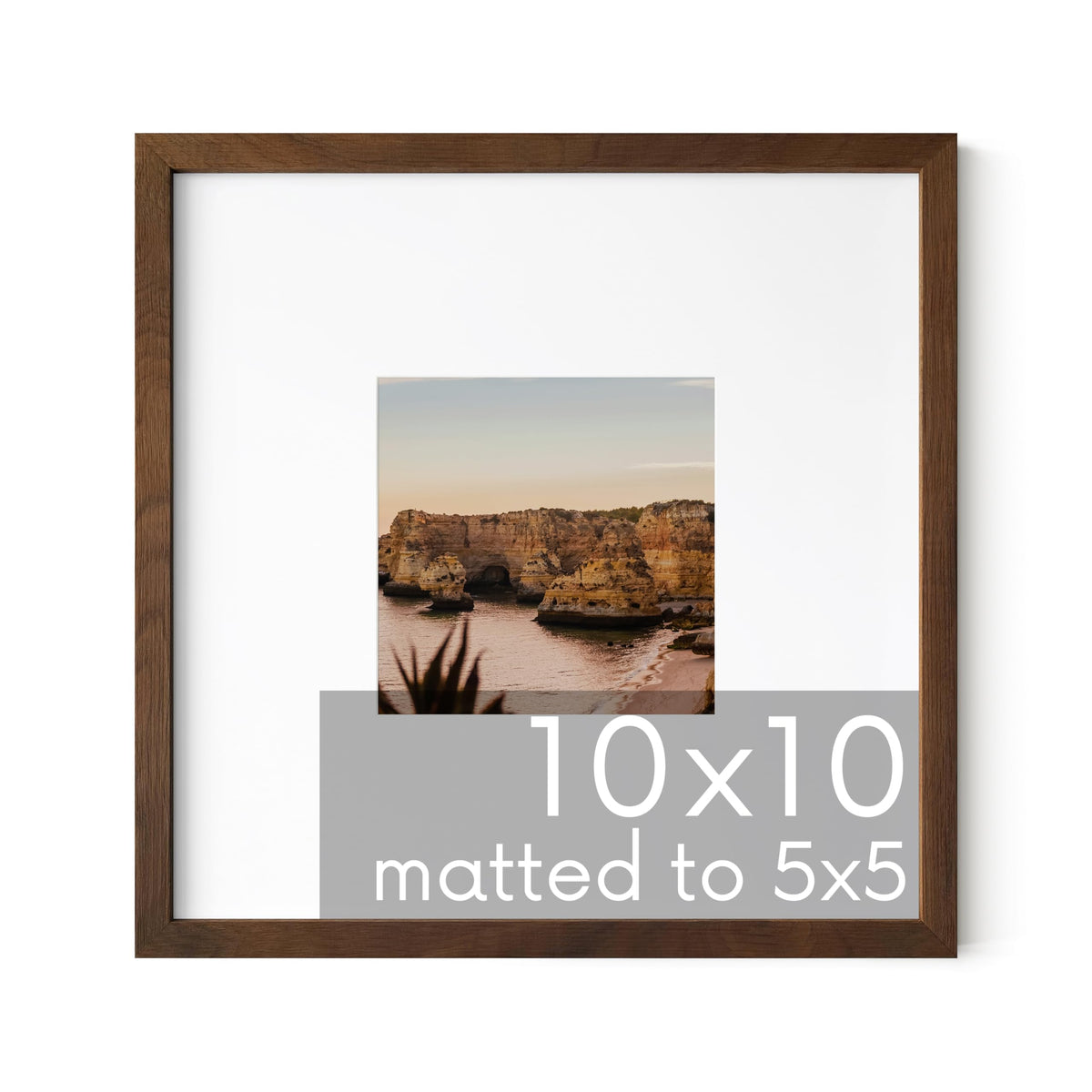Walnut Oak Wood 10x10 Picture Frame Matted to 5x5 (3 Count)