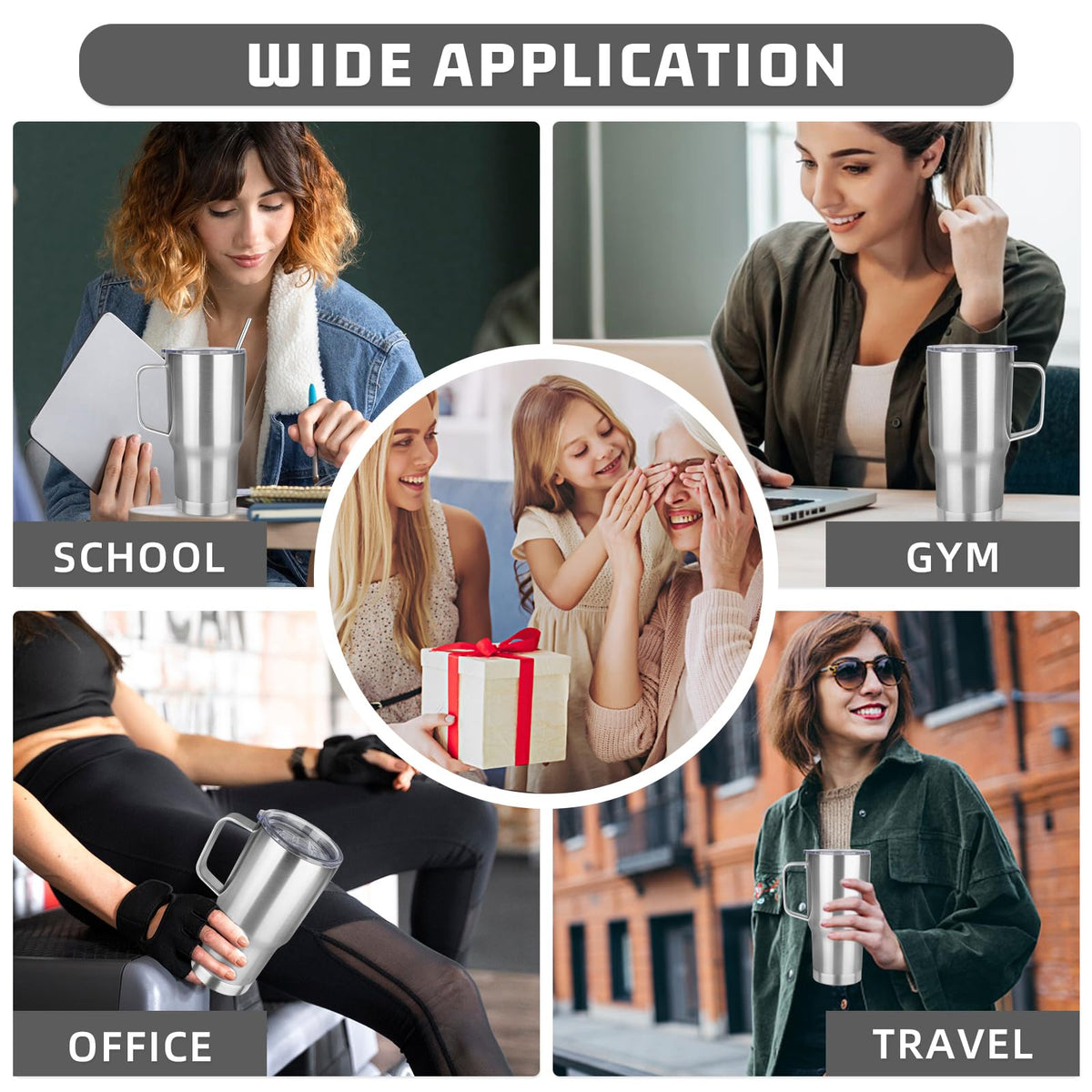 20 oz Tumbler with Handle Stainless Steel Insulated Coffee Mug Tumbler with Lid and Straw Double Wall Vacuum Insulated Coffee Mug Leak Proof Travel Mug Tumbler for Hot and Cold Drink