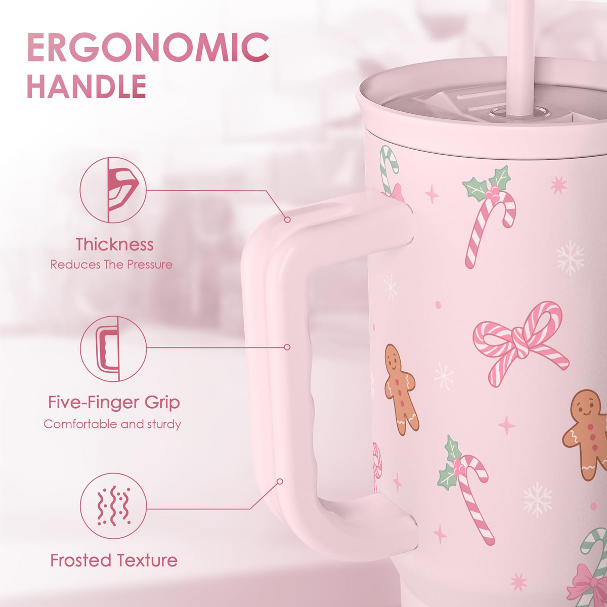 Christmas Theme 40oz Slider Tumbler with Handle and Straw