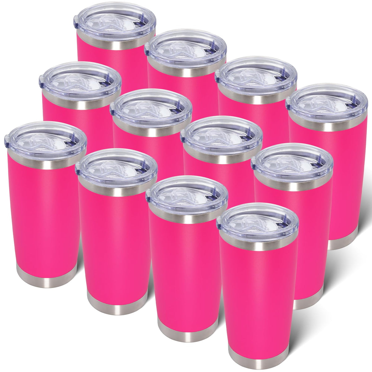 20oz Tumbler with Lid Stainless Steel Tumblers Insulated Mug Hot Pink 12P (12 Count)