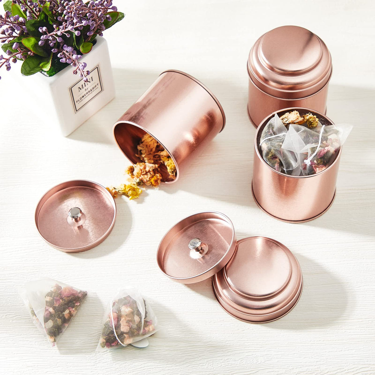 12 Pcs Tea Tin Canister with Airtight Double Lids Round Tin Can Box Small Kitchen Tea Canister Loose Leaf Storage Containers for Loose Bags Coffee Sugar Candy Spices