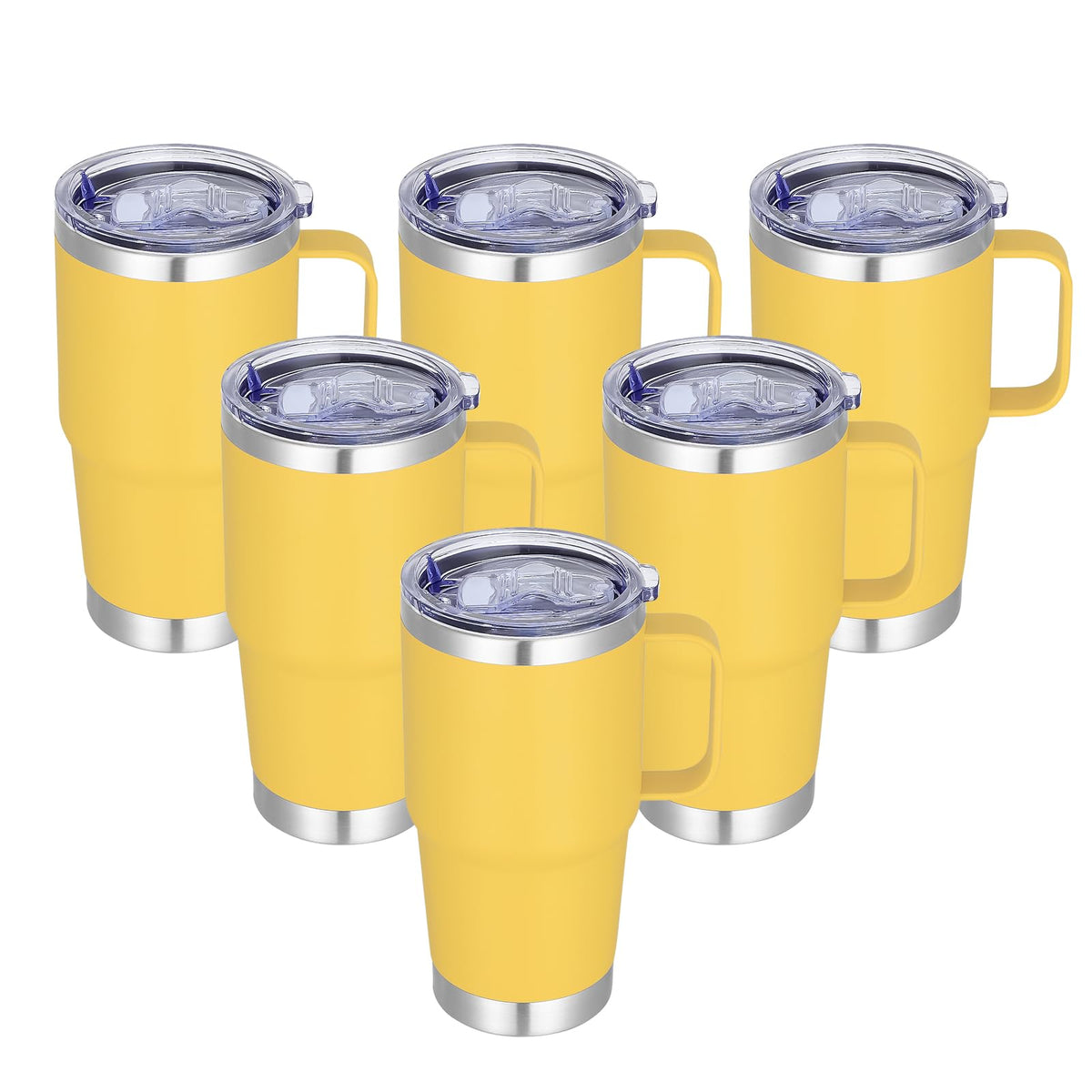 20 oz Stainless Steel Tumbler with Handle Bulk Metal Insulated Tumblers Travel Coffee Mug with Handle Double Wall Tumbler Cup with Lid and Straw (6 Count)