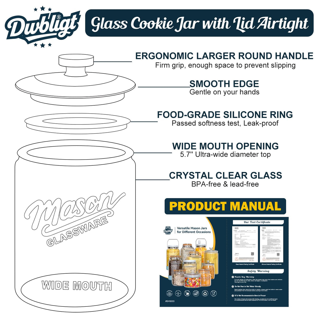1 Gallon Glass Cookie Jar with Airtight Lid for Sourdough Starter (2 Count)