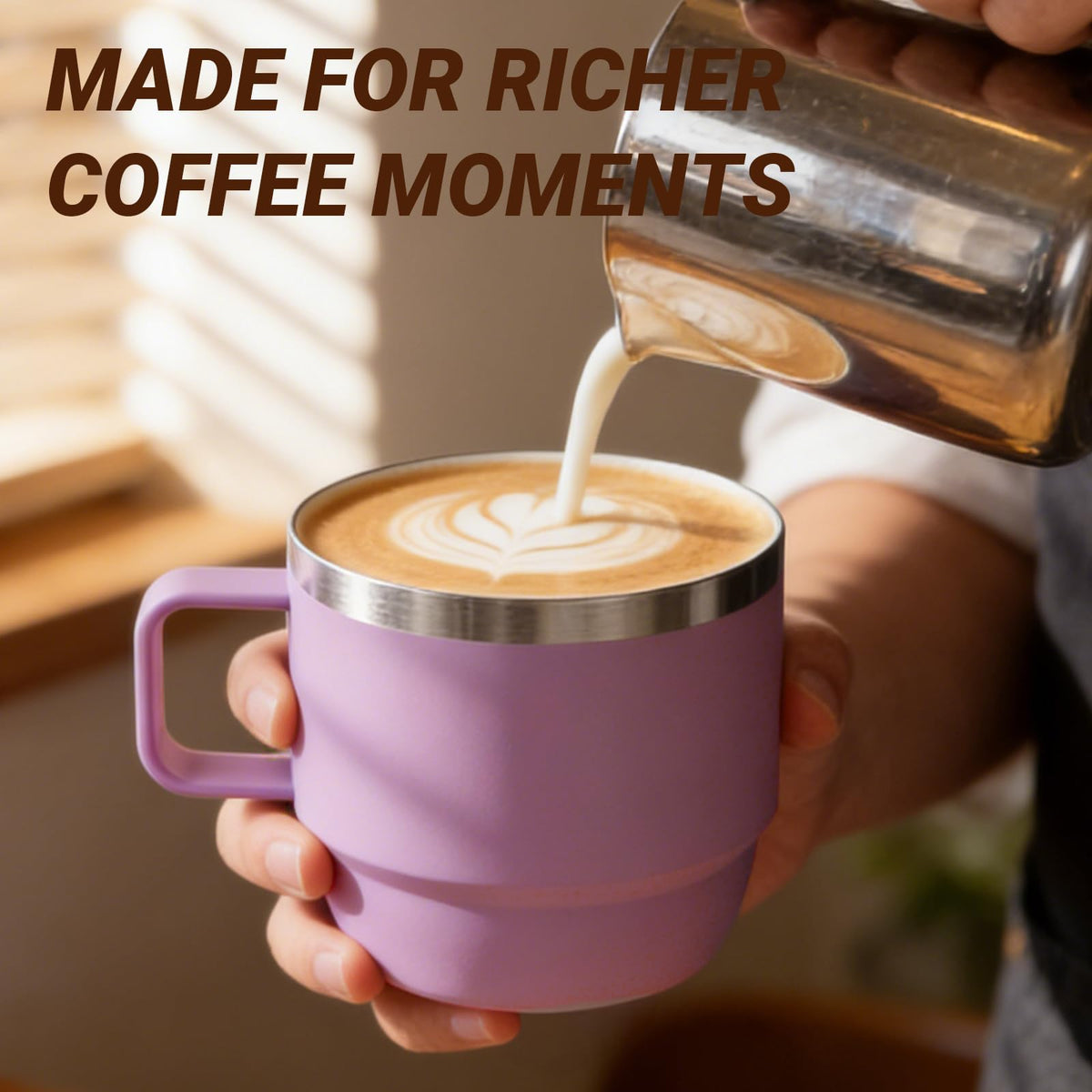 8 oz Small Coffee Mug with Magnetic Sliding Lid & Handle (2 Count)