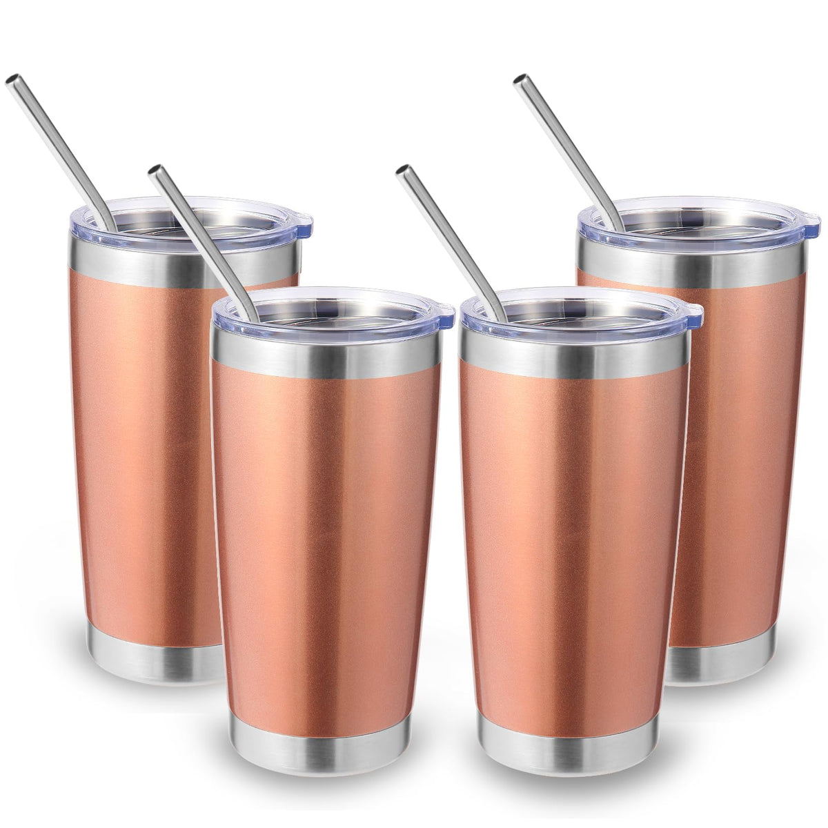 20oz Stainless Steel Tumbler with Lid and Straw Bulk 4 Pack (4 Count)