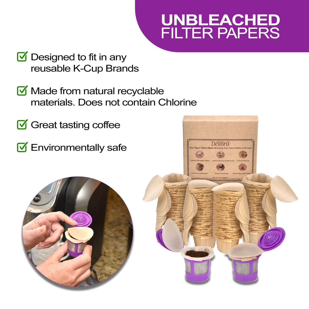 Unbleached Paper Filters with Lid for Reusable K Cups (700 Count)