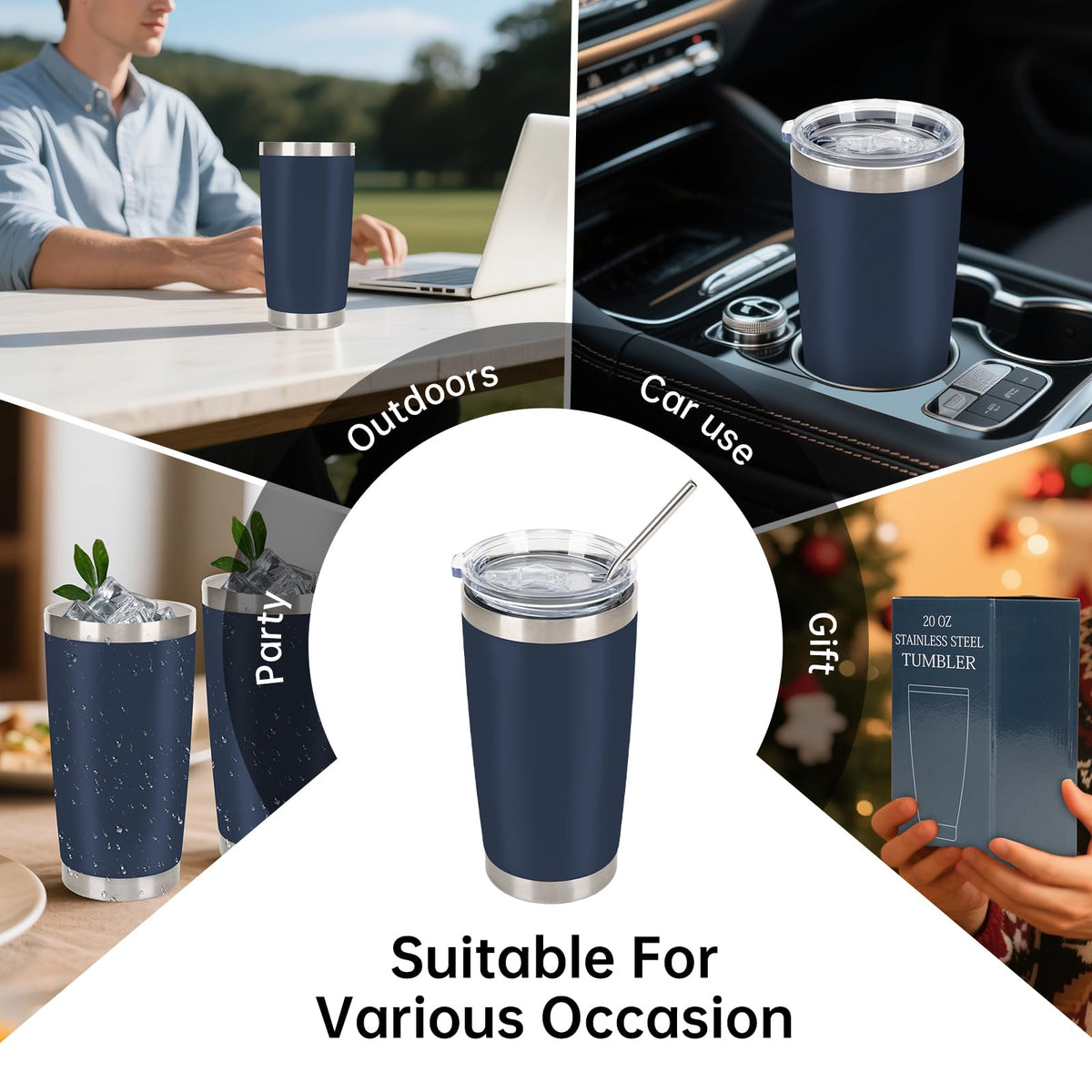 32 Pack 20oz Stainless Steel Insulated Bulk Tumblers with Lid&Straw (32 Count)