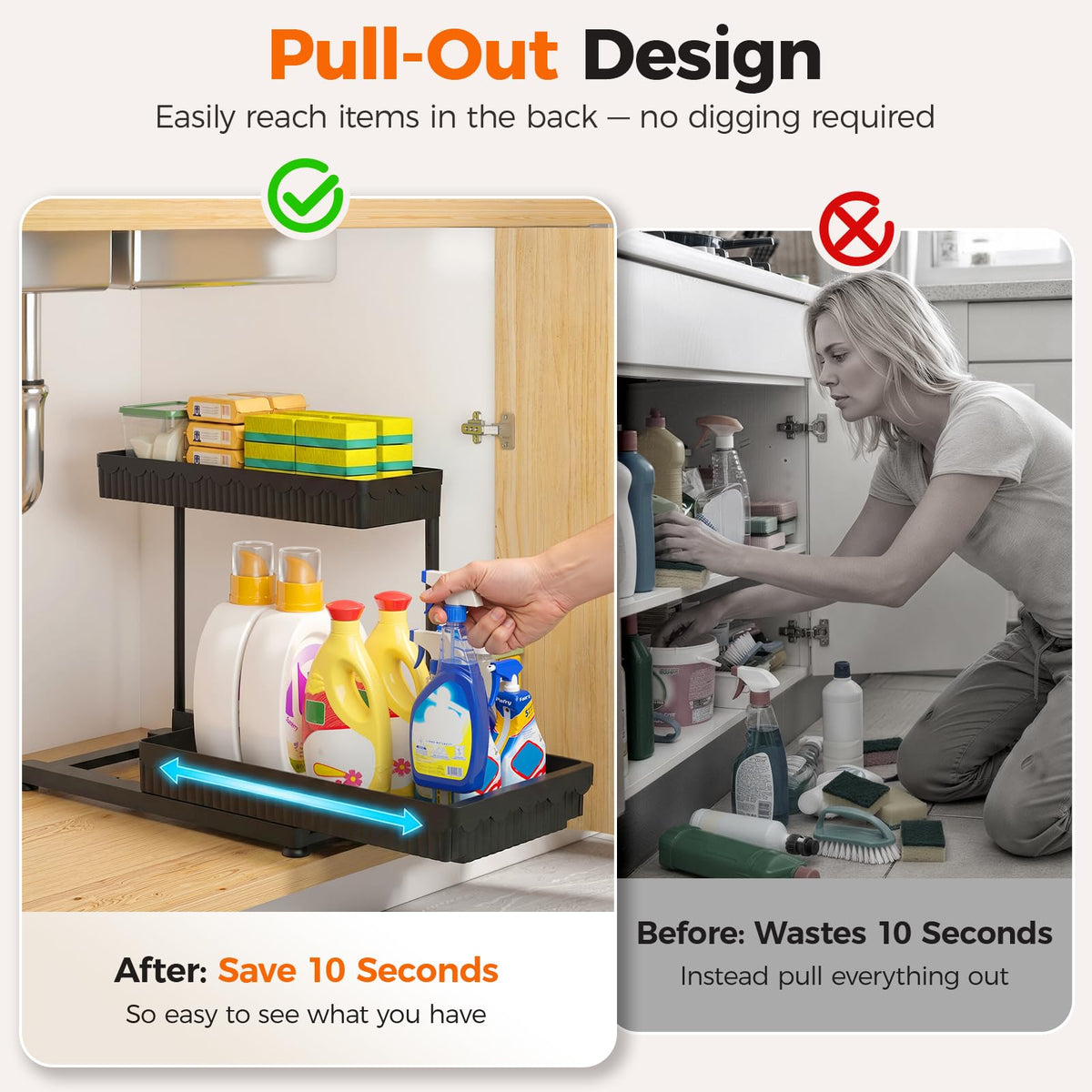 3-Pack 2-Tier L-Shaped Under Sink Organizers with Sliding Drawers (3 Count)