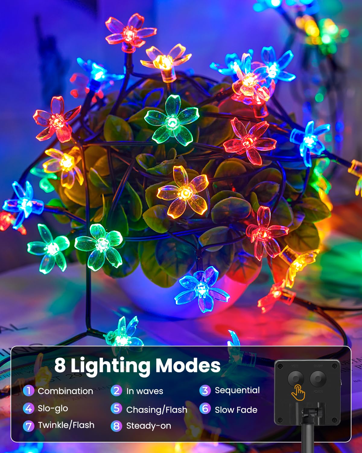 2 Pack Total 52FT 120 LED Flower Solar String Lights Outdoor Waterproof Fairy Lights for Garden Yard Fence Patio Christmas Tree Wedding Party Decor (120 Count)