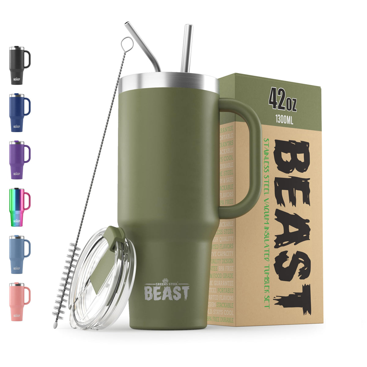 Beast 42 oz Tumbler with Handle Stainless Steel Vacuum Insulated Coffee Ice Cup Double Wall Travel Flask