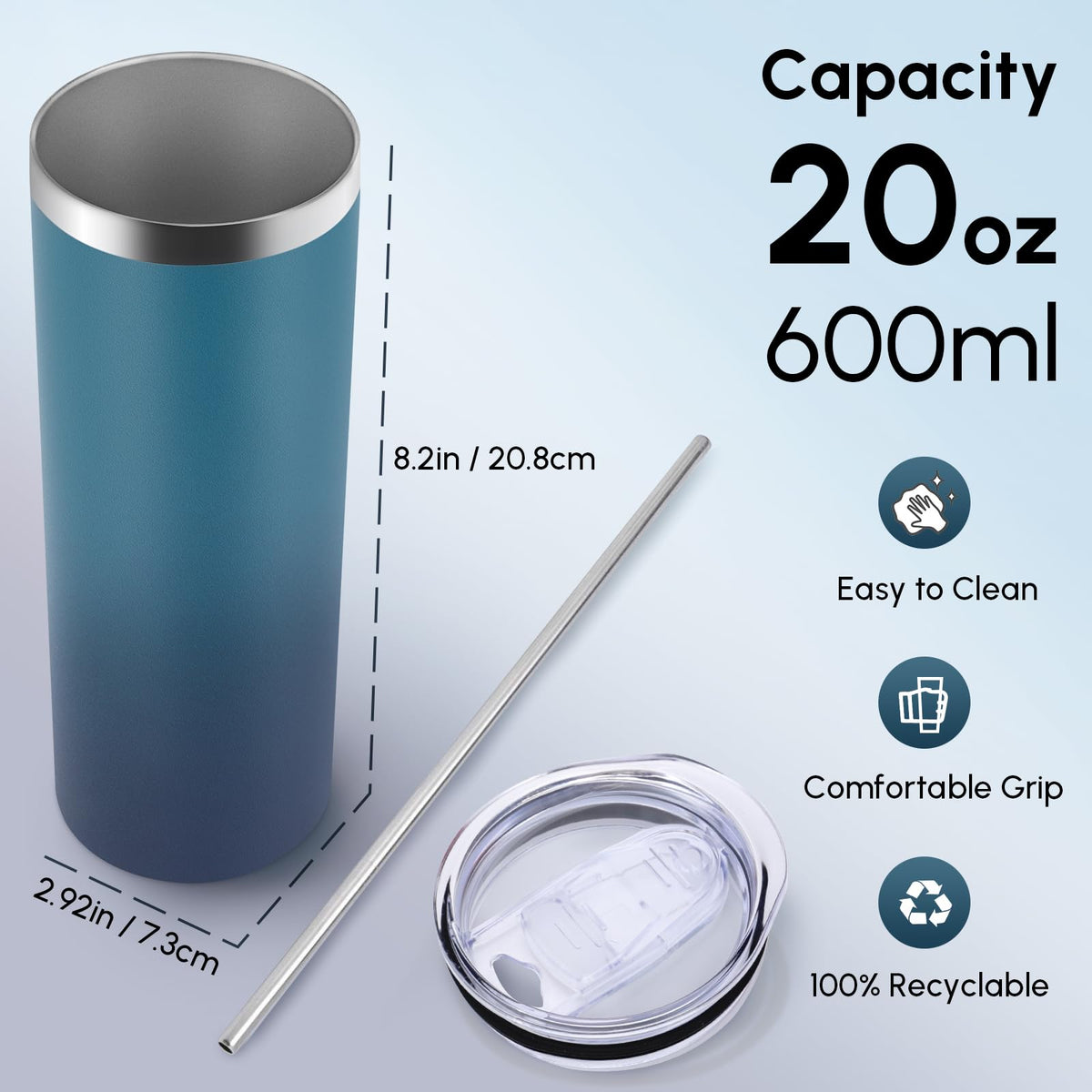4 Pack Skinny Tumblers with Lid and Straw