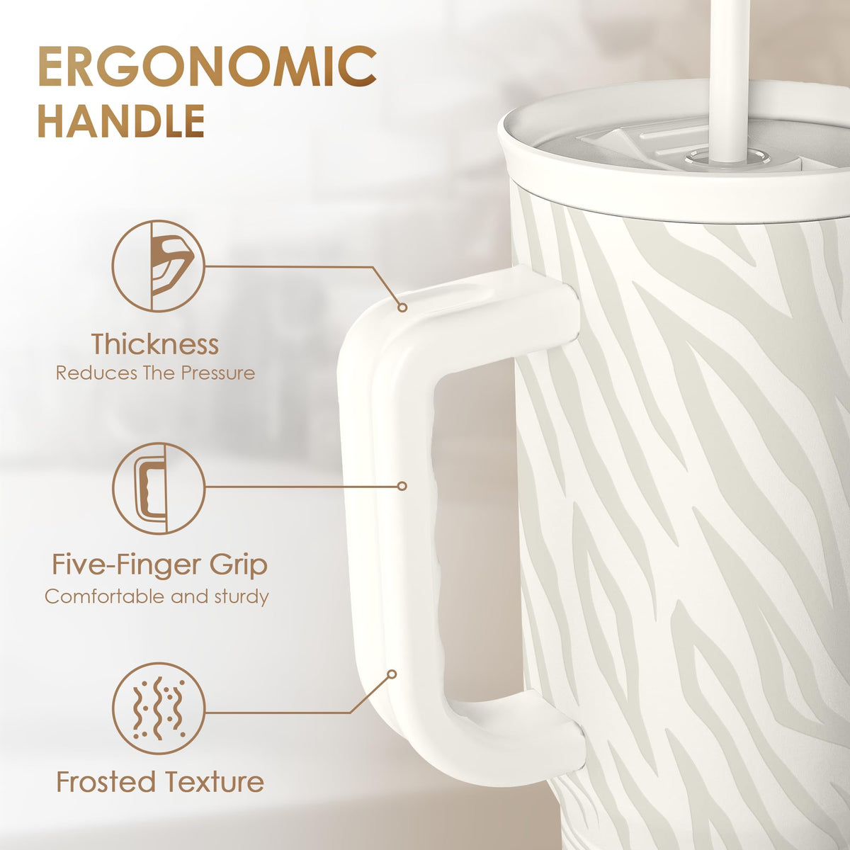 Zebra Skin 40oz Slider Tumbler with Handle and Straw