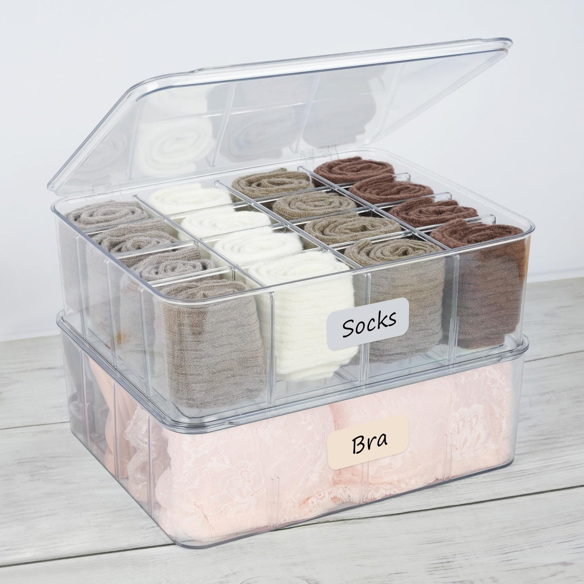 2 Pack Acrylic Sock and Underwear Organizer with Blank Label (2 Count)