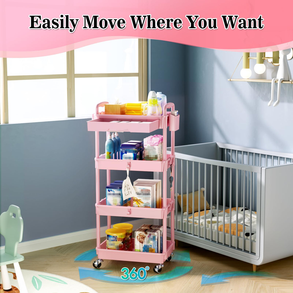 4 Tier Rolling Cart with Drawer