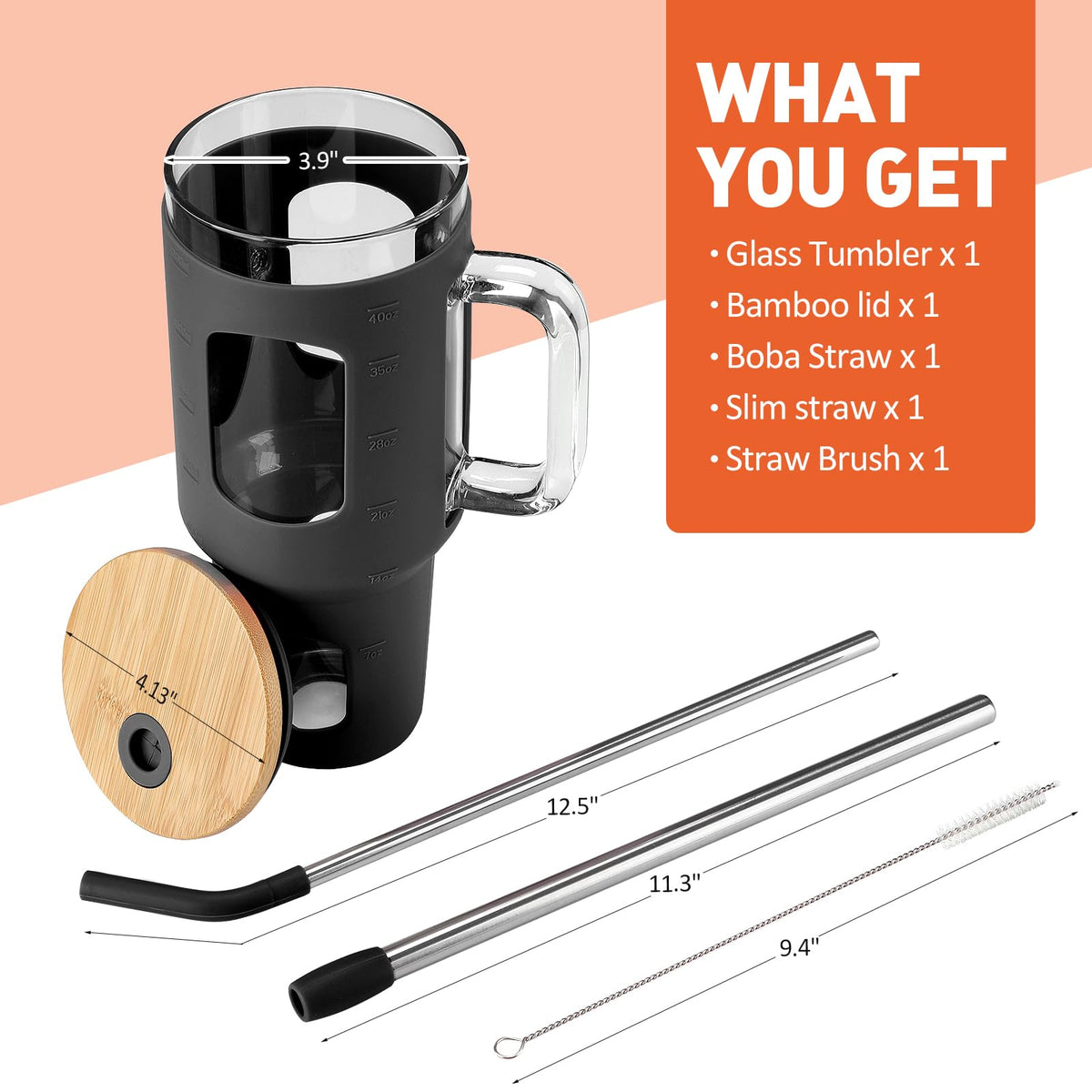 Glass Tumbler with Straw and Lid