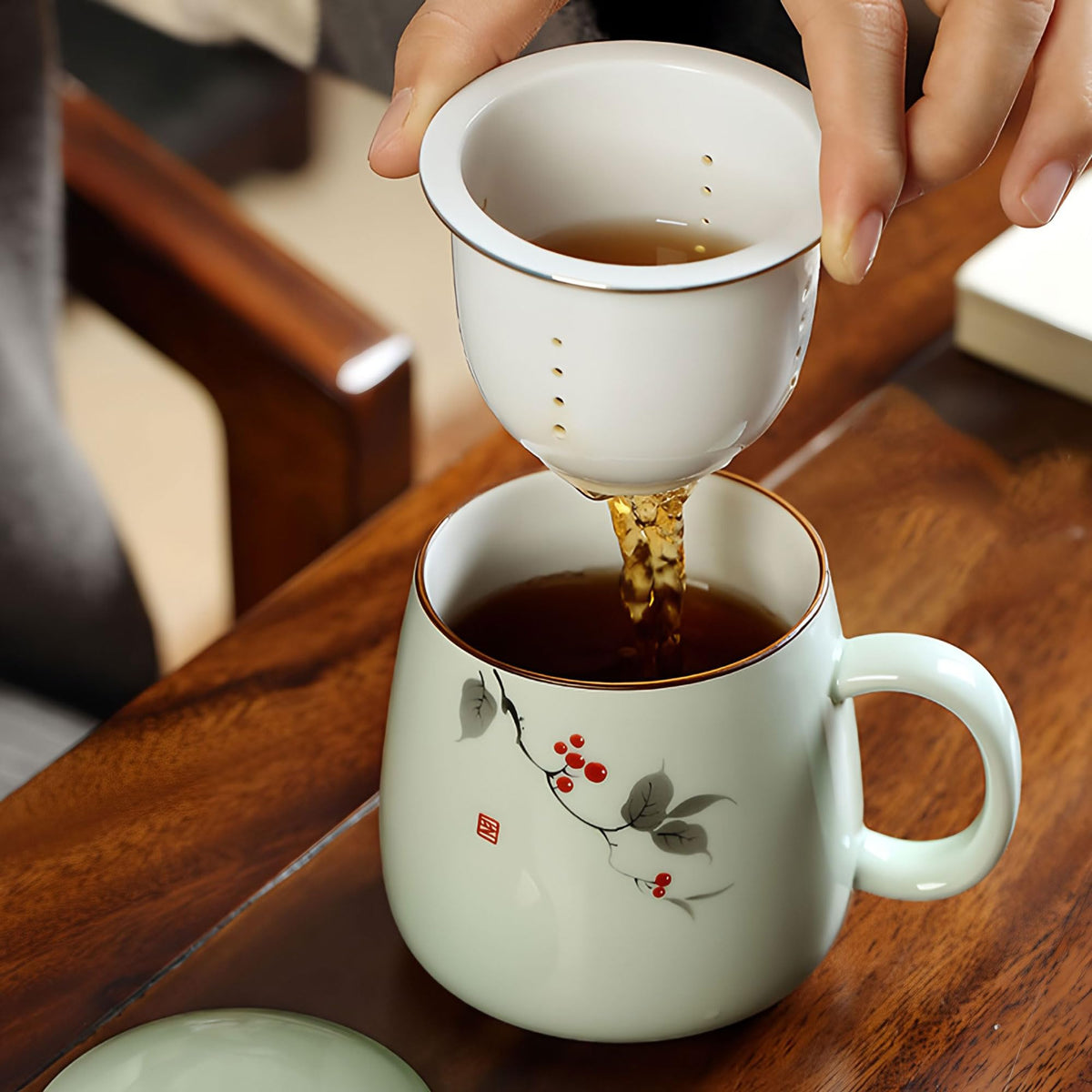 Porcelain Tea Mug With Infuser Lid 12oz Loose Leaf Tea Cup