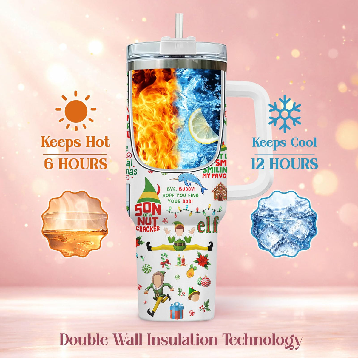 Festival Festive Holiday Elf 40 oz Tumbler with Handle