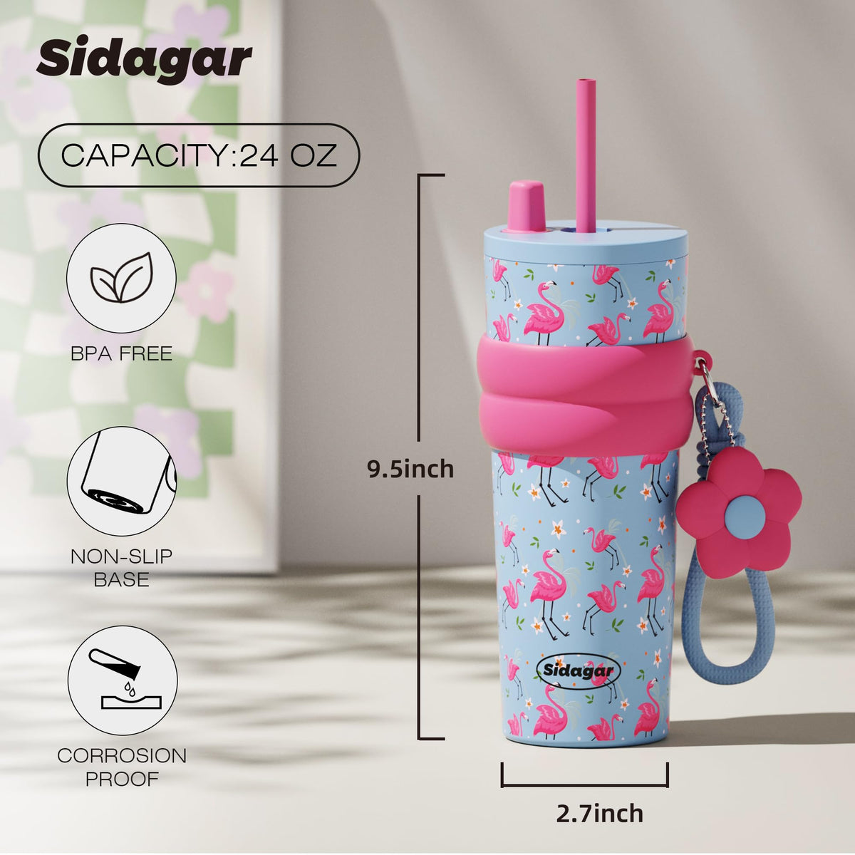 24 oz Stainless Steel Tumbler with Lid and Straw