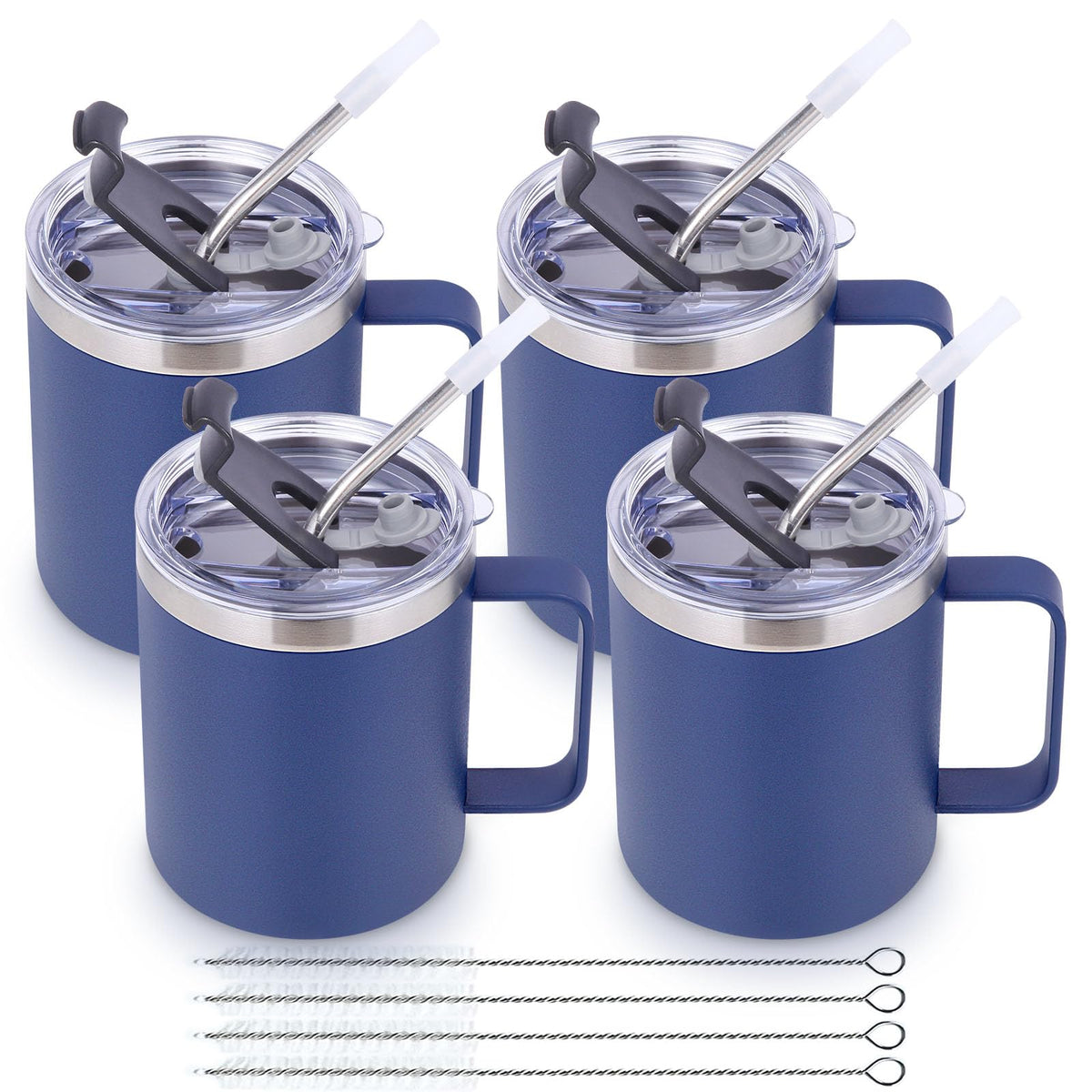 12oz Insulated Leakproof Coffee Mug with Flip & Straw Lid Bulk 4 Pack (4 Count)