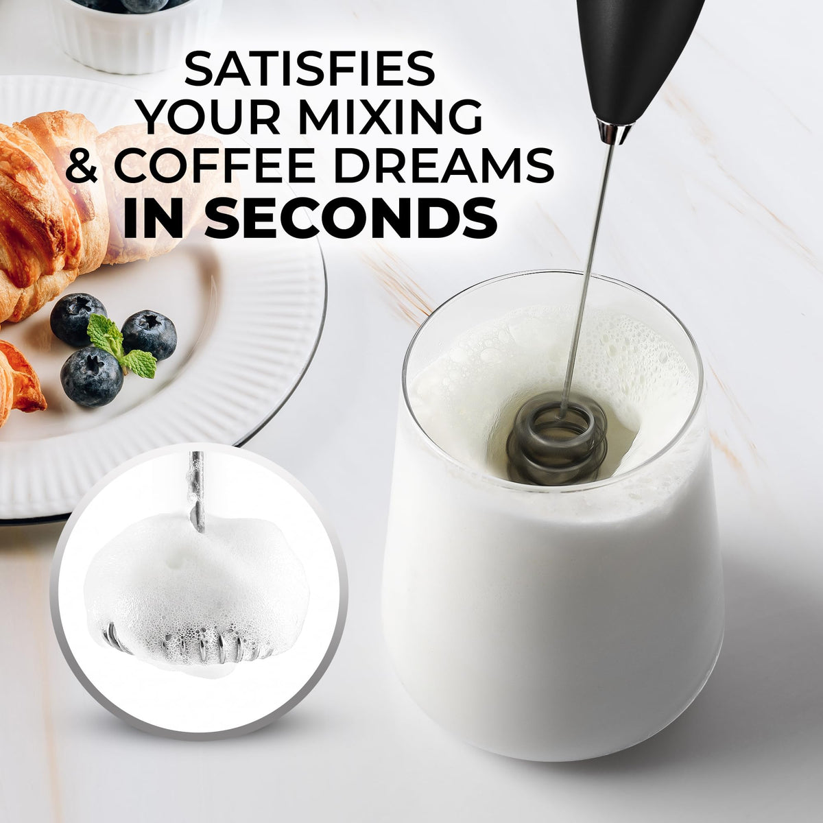 Powerful Milk Frother Wand With Duracell Batteries