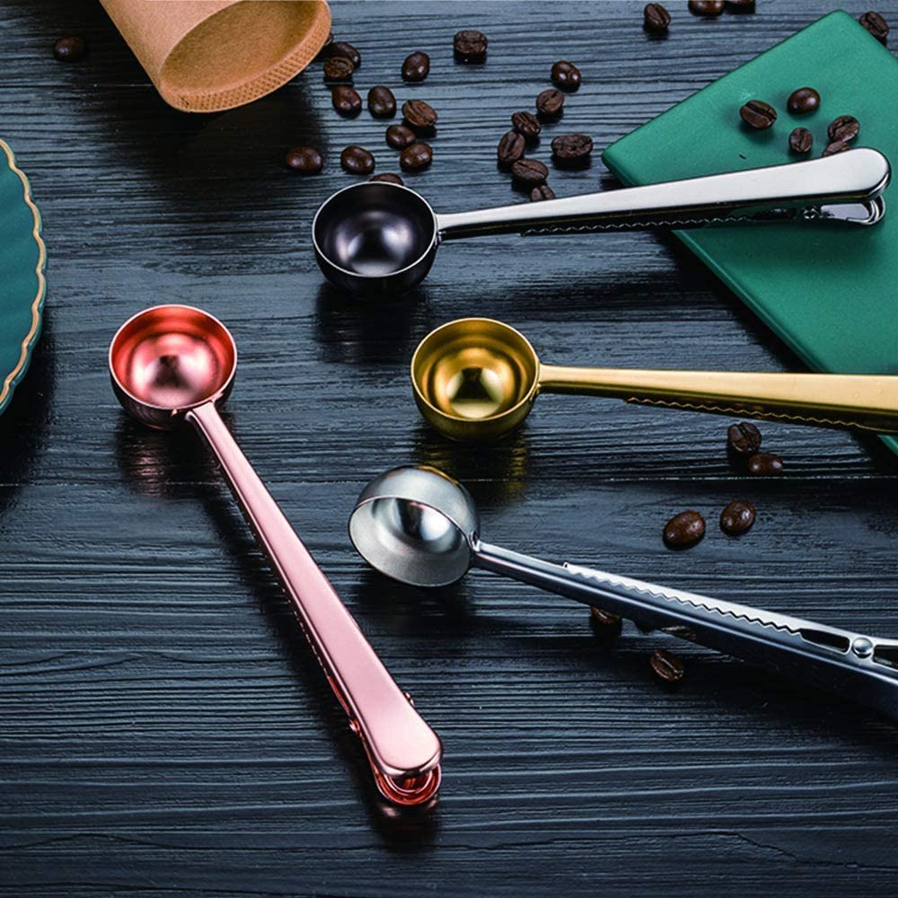 Coffee Scoop Clip Stainless Steel Tablespoon Coffee Spoon With long handle Multifunction Sealing Bag Clip For Tea