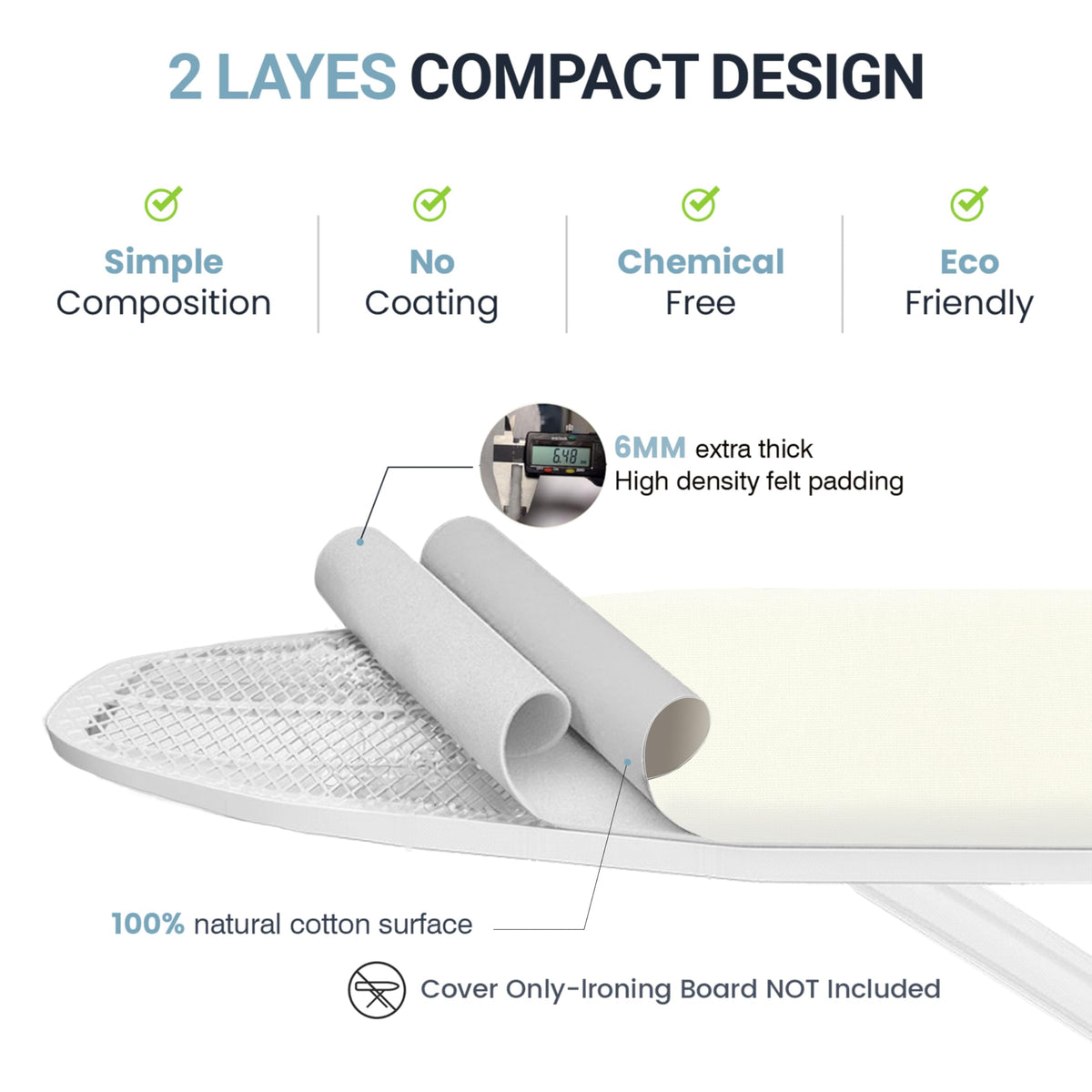 Ironing Board Cover and Pad 15"x54" Extra Thick Natural Cotton