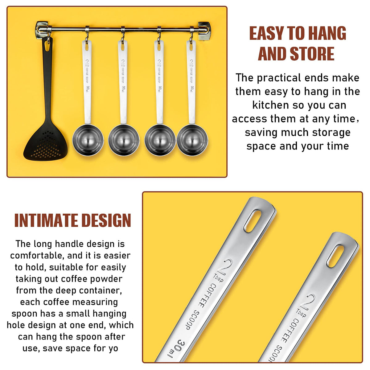 4 Pcs 2 Tablespoon Scoops with Long Handle