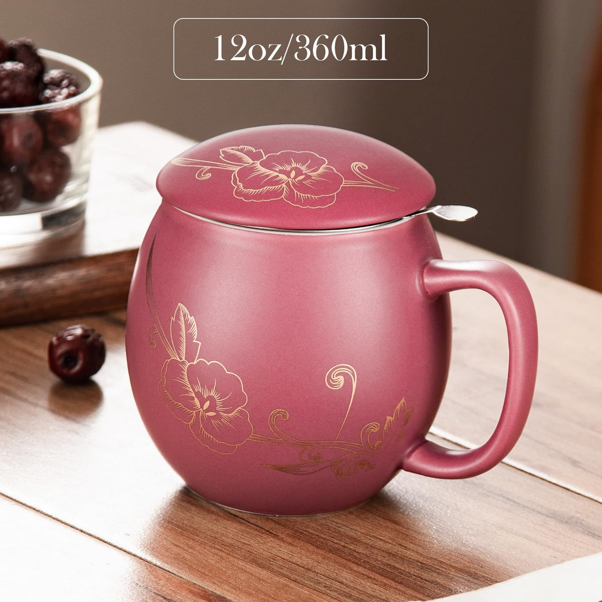 12 OZ Ceramic Mug with Lid & Tea Strainer