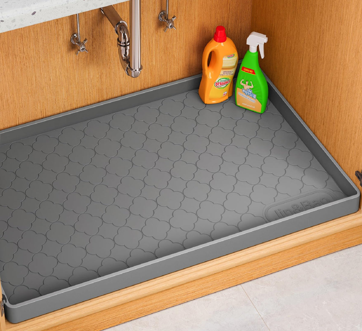 Under Sink Mat 37" x 19" Waterproof Silicone Cabinet Kitchen Liner
