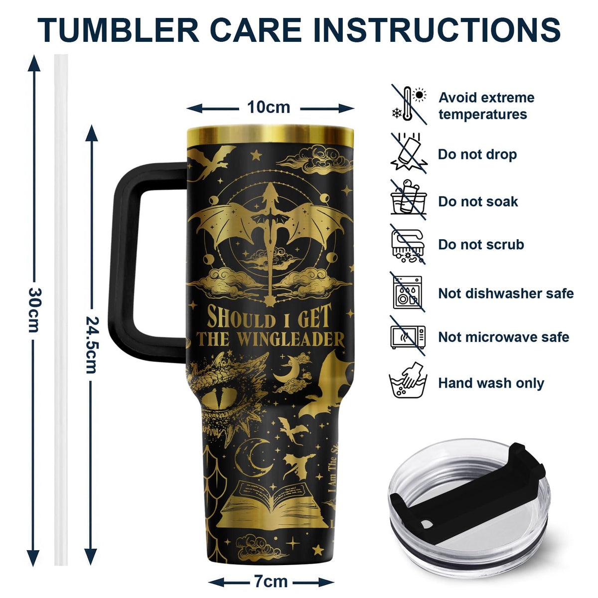 Wingleader Dragon Fantasy Book 40 oz Tumbler with Handle