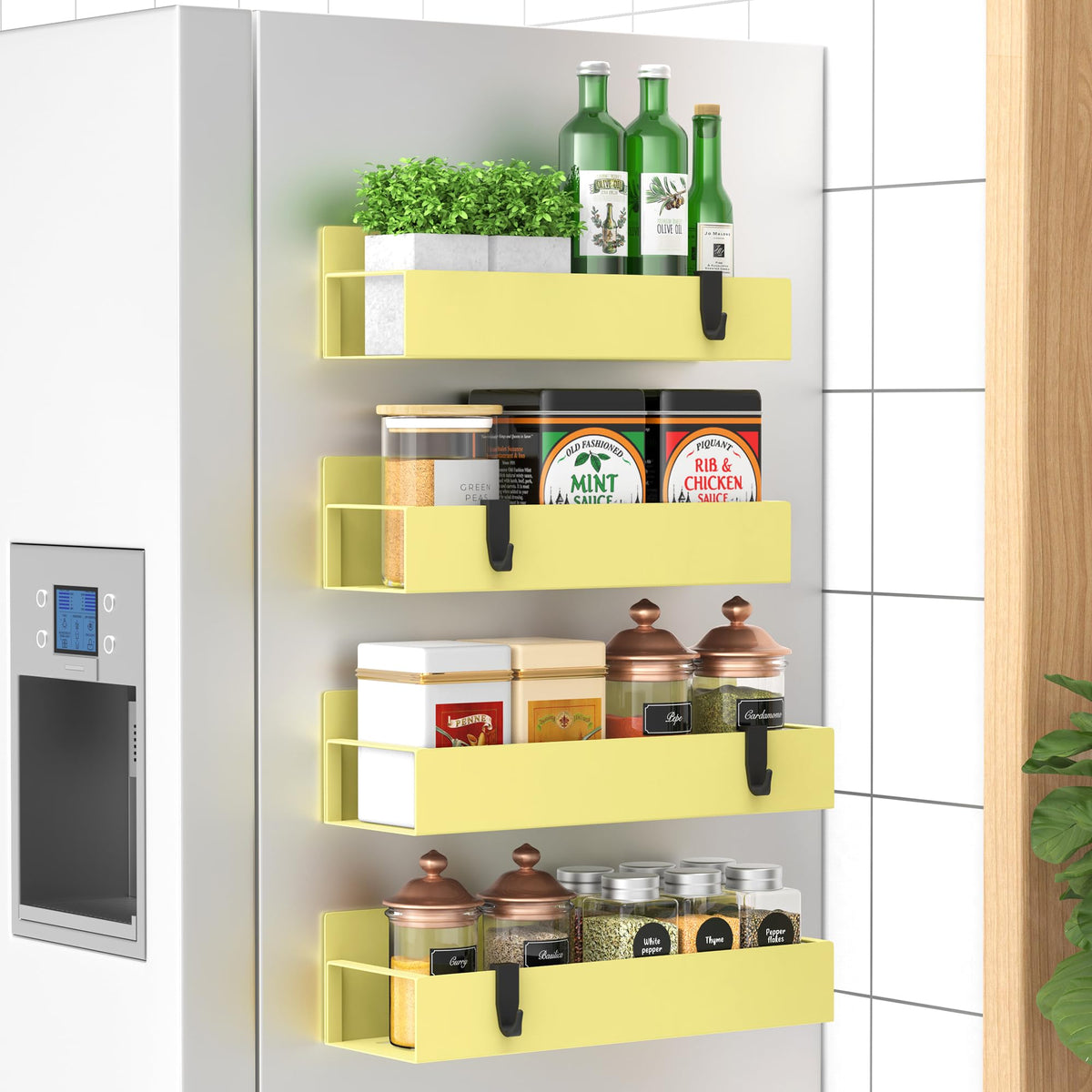 Metal Magnetic Spice Rack for Refrigerator Yellow (4 Count)
