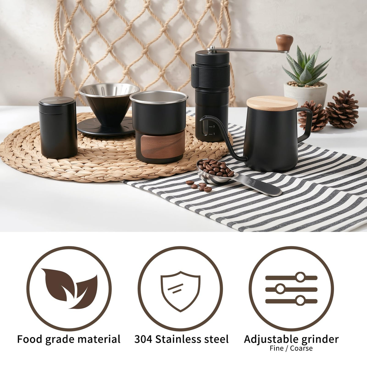 Pour Over Coffee Maker Set with Manual Burr Coffee Grinder