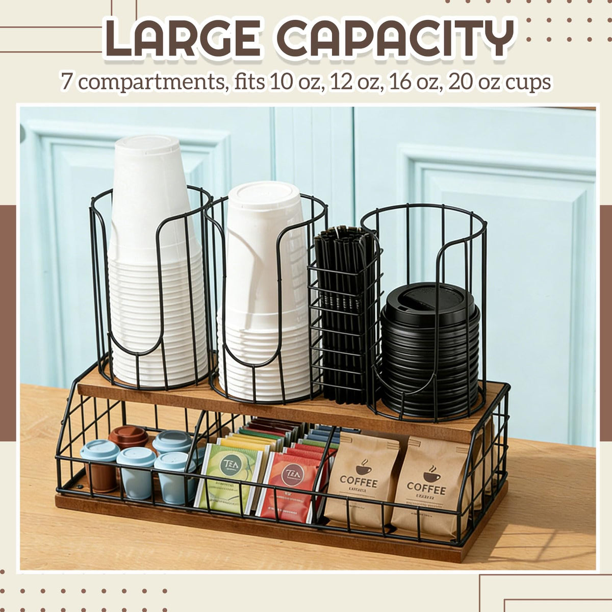 18oz Adjustable Coffee Cup Dispenser with Wooden Base