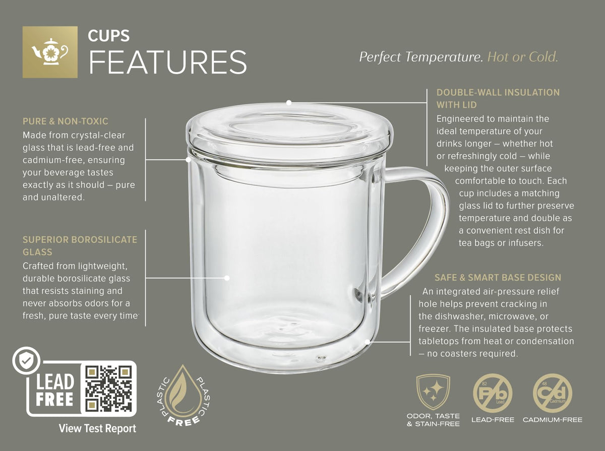 Double Wall Glass Cups with Lids (2 Count)