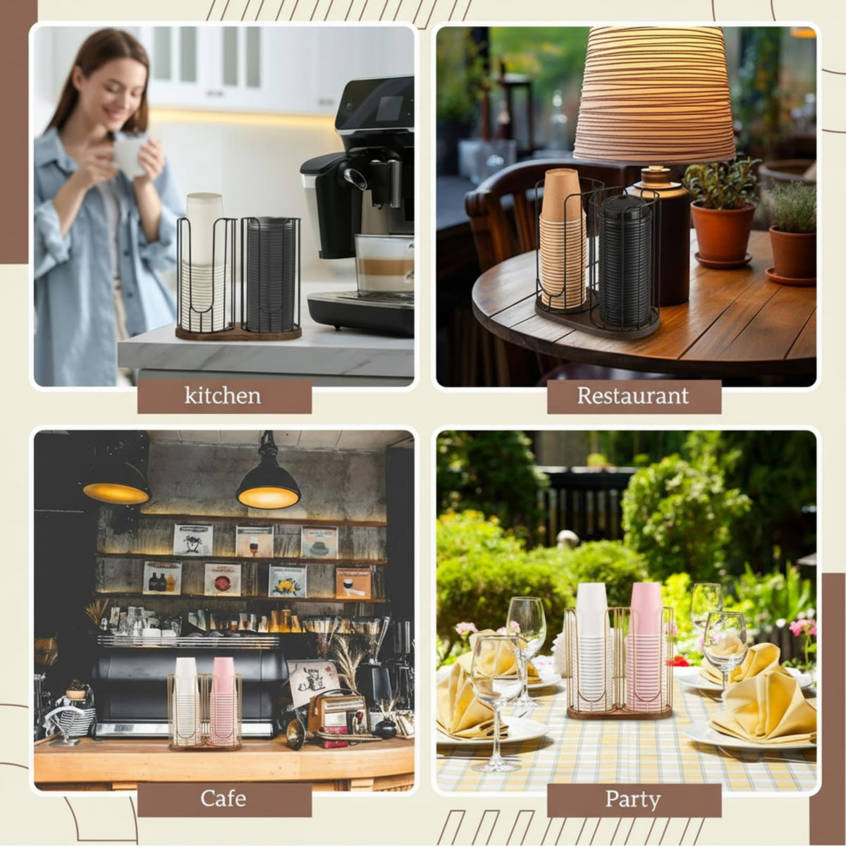 18oz Adjustable Coffee Cup Dispenser with Wooden Base