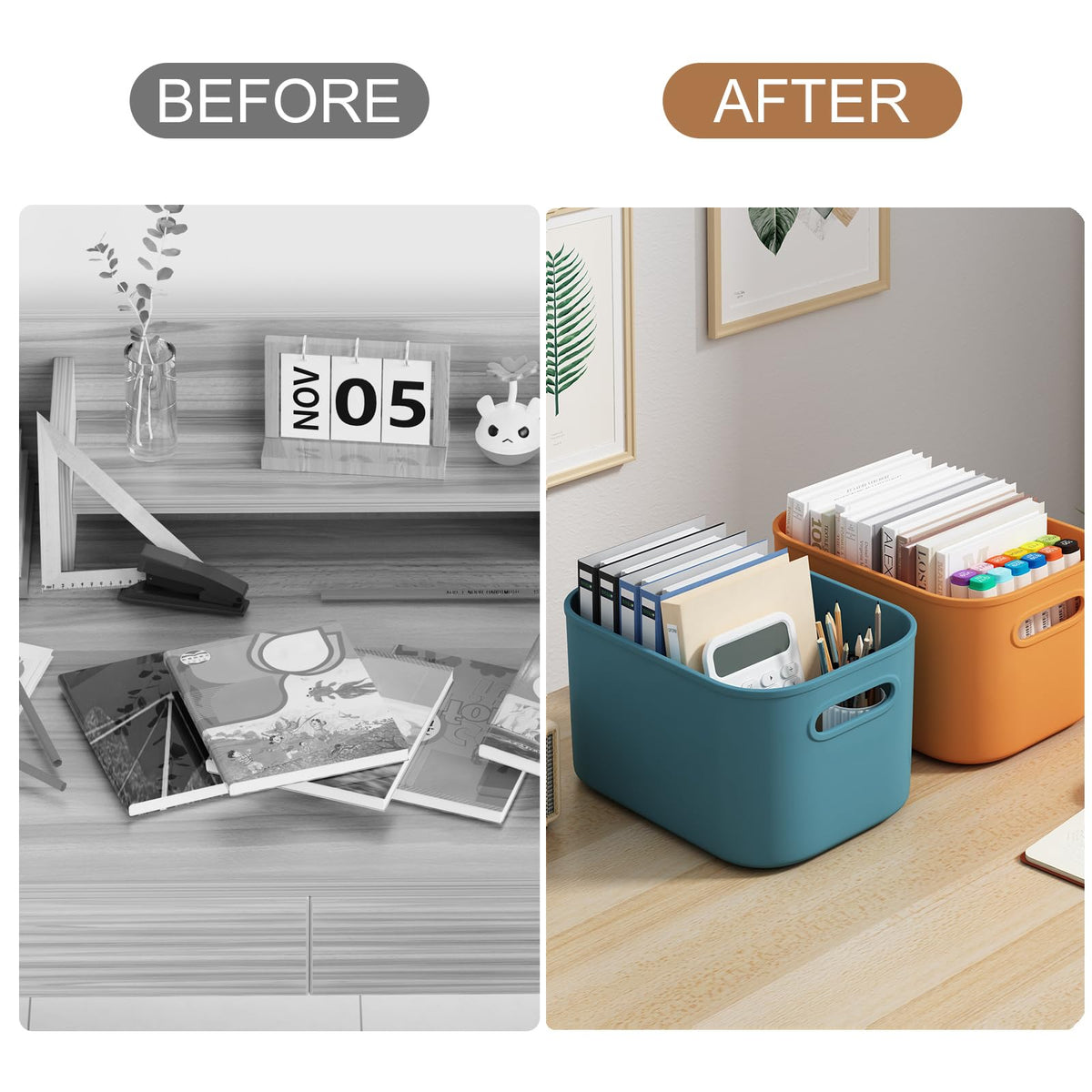 6 Pack Colorful Storage Bins with Lids Stackable Storage Container for Organizing (6 Count)
