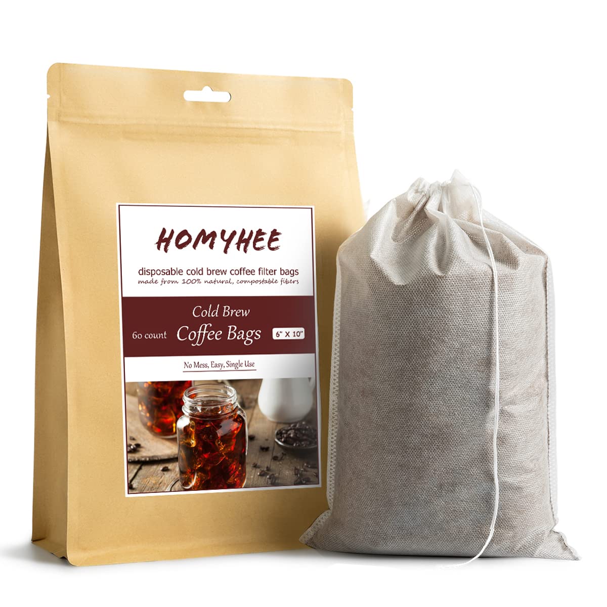 Cold Brew Coffee Bags 60 Count Disposable Fine Mesh Brewing Bags for Concentrate