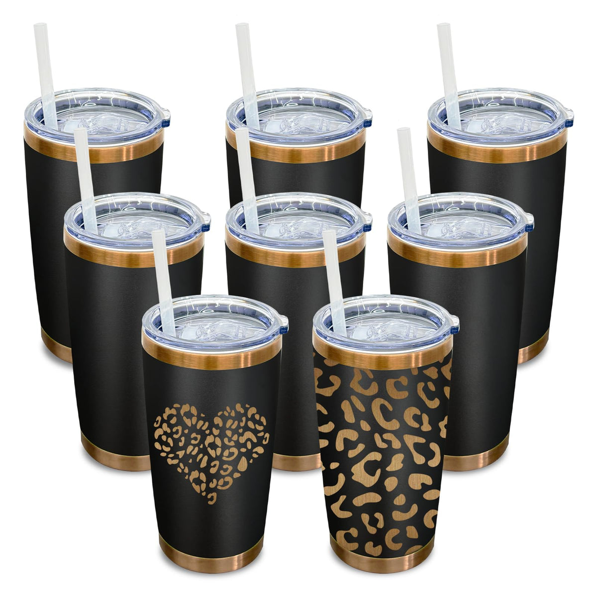 20 oz Tumbler Bulk Stainless Steel Tumblers with Lids and Straws Black (8 Count)
