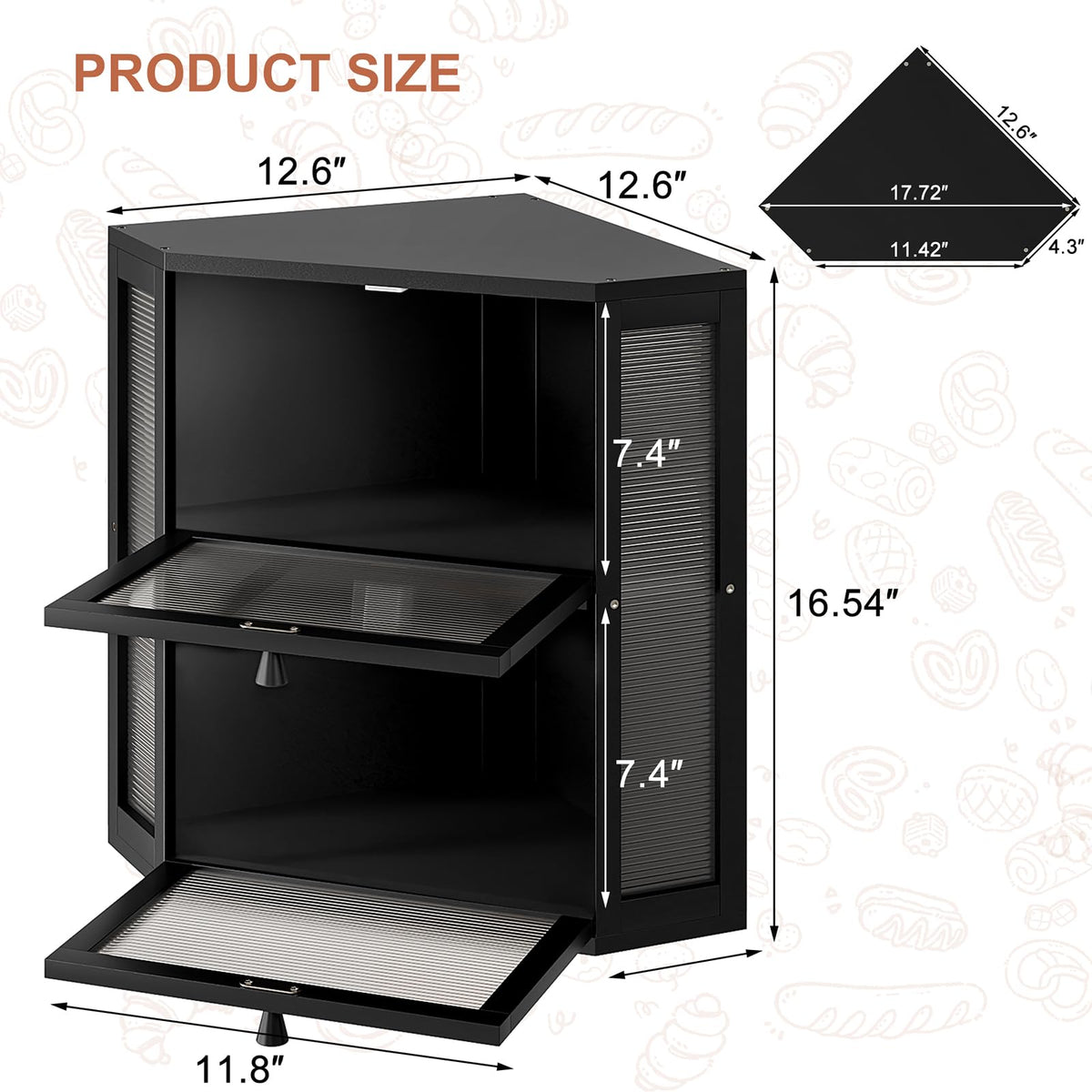 Double Layer Corner Bread Box for Kitchen Countertop with 2 Doors