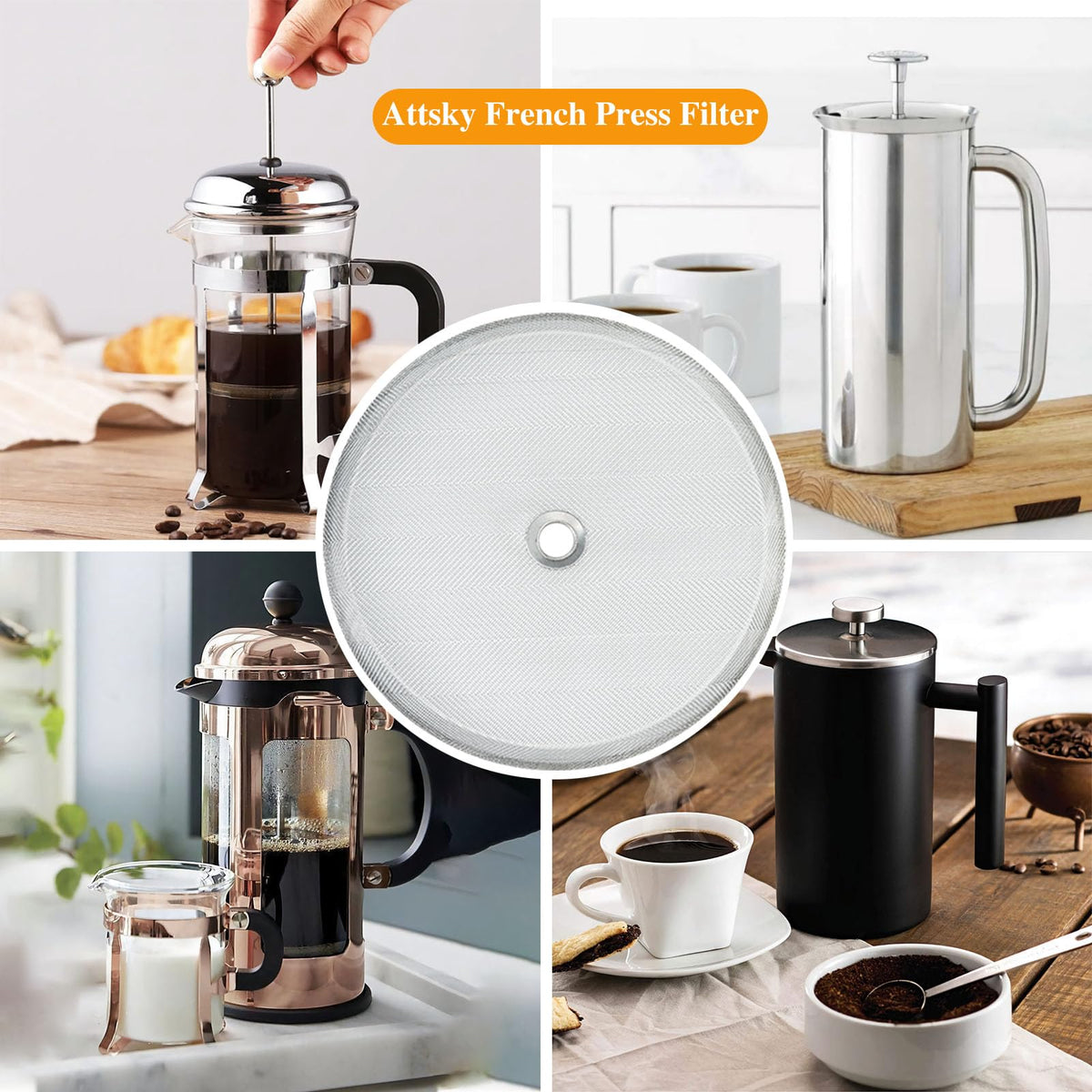 8 Pieces French Press Replacement Filters 2.5 Inch Stainless Steel Mesh (8 Count)