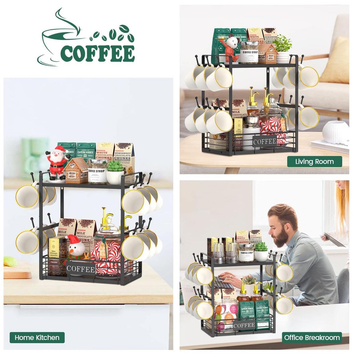 Coffee Mug Cup Holder Tree Bar Station Organizer