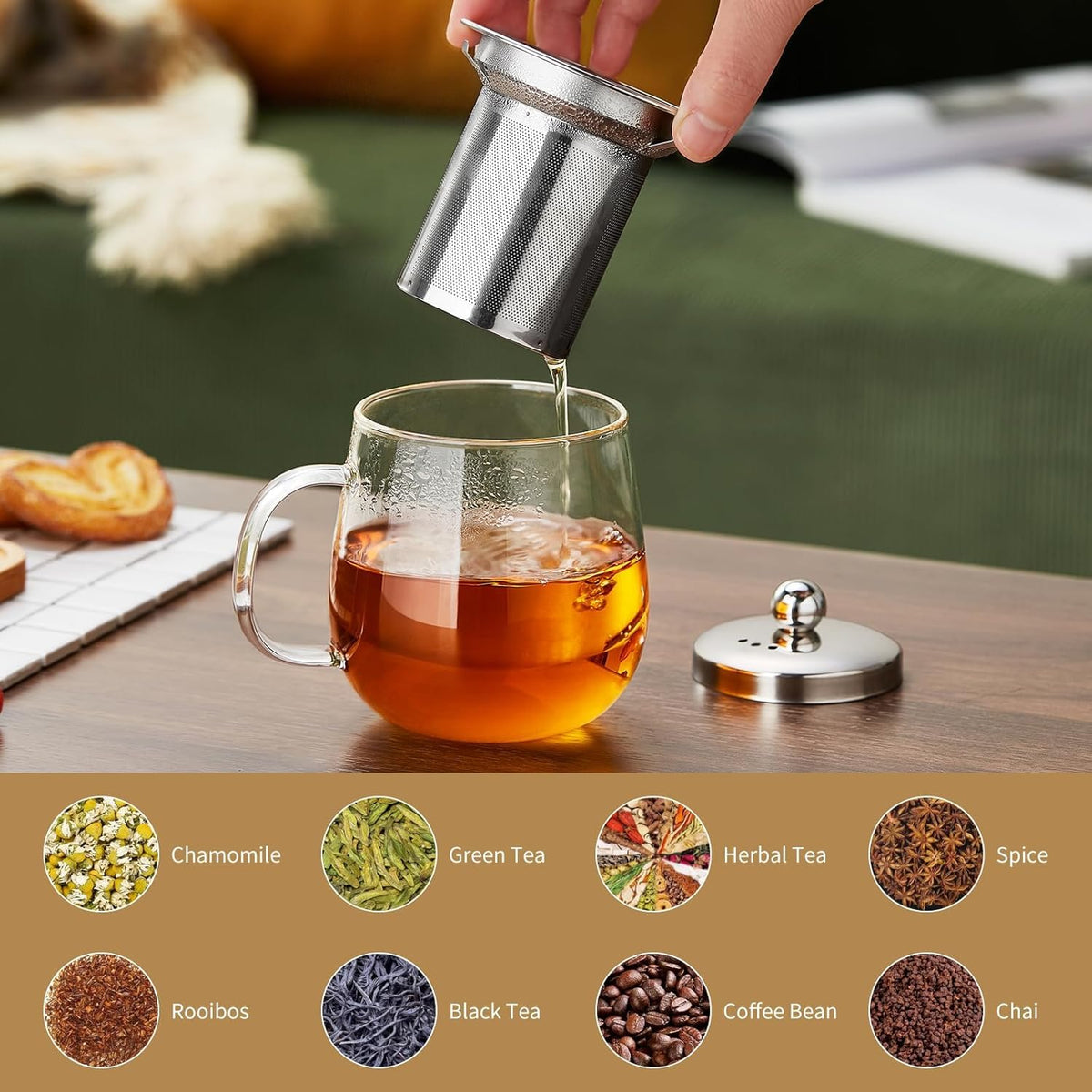 Glass Tea Cup with Infuser and Lid