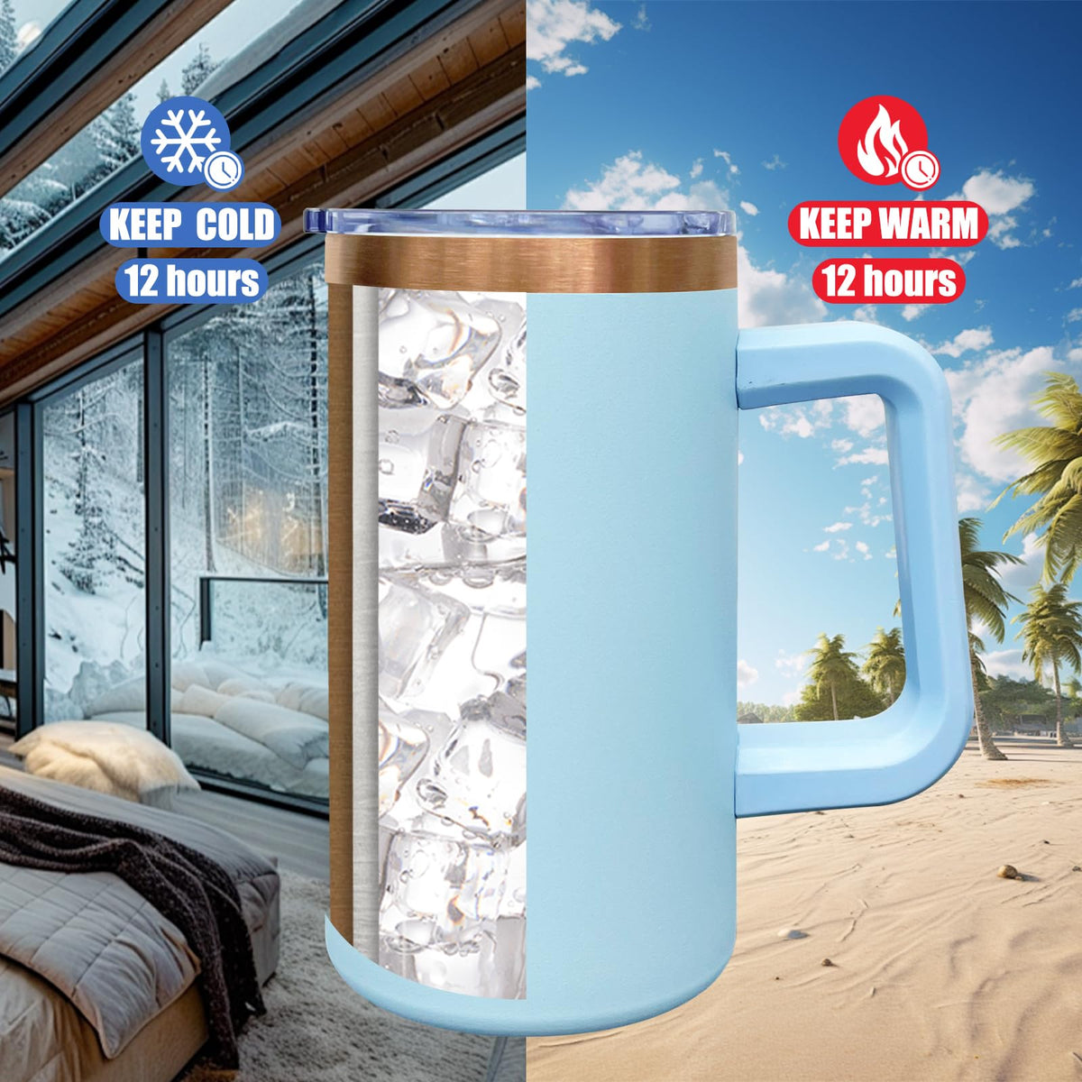 22oz Insulated Coffee Mug Bulk with Handle and Lid Sky Blue (8 Count)